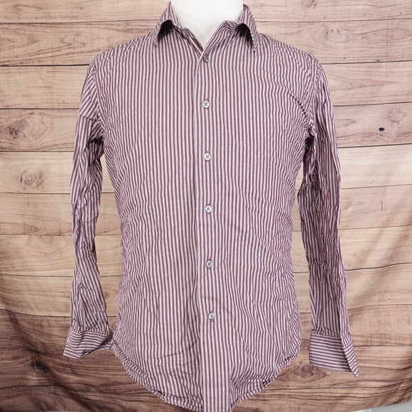 APT. 9 LONG SLEEVE DARK RED STRIPED BUTTON DOWN SHIRT MENS SIZE M MEDIUM - Picture 3 of 7